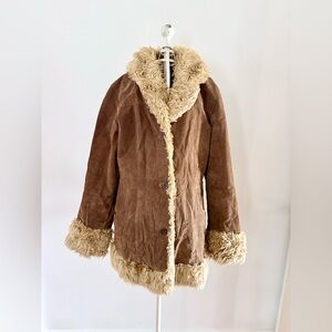 Vintage Mudd Leather Penny Lane Jacket with Cream Faux Fur Trim
